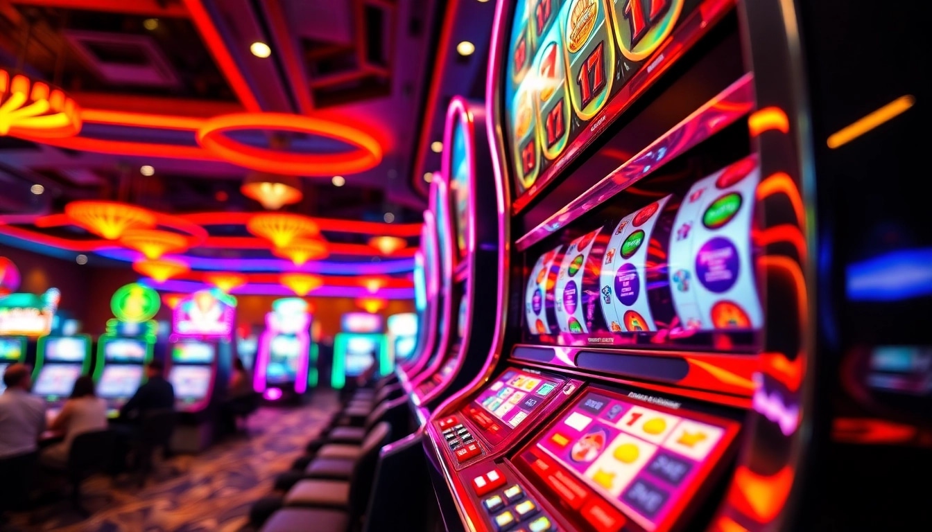 Slot yang mengesankan terlihat di kasino yang ramai, menarik perhatian pemain baru.