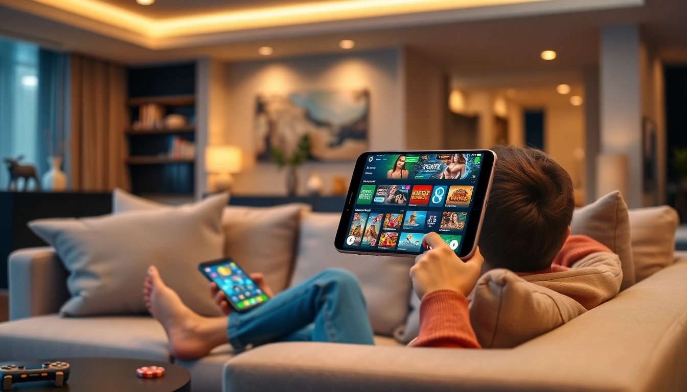Tải app ee88 illustrated on a smartphone in a cozy living room with vibrant graphics.