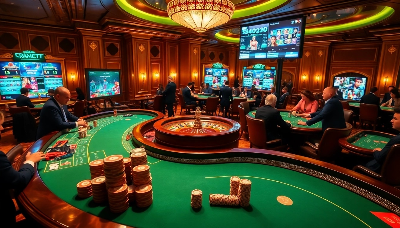 Engaged players enjoying a vibrant casino scene, embodying the excitement of 包网 gaming platforms with professional decor.