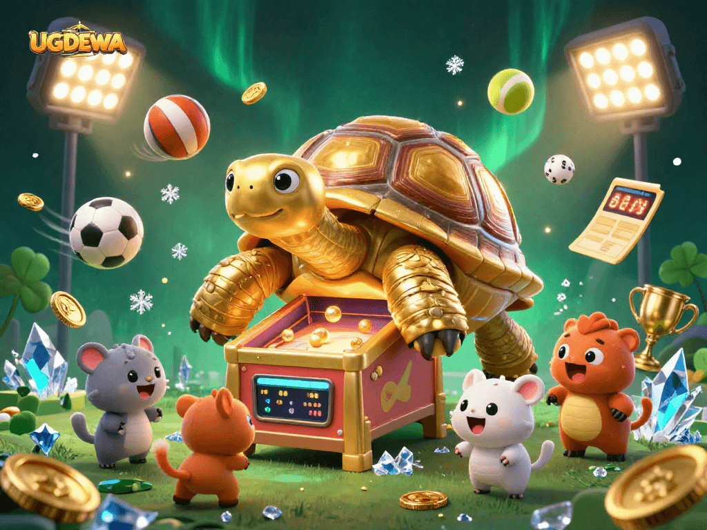 Experience thrilling gameplay with UGDEWA, featuring a vibrant 3D scene filled with sports excitement and animated characters.