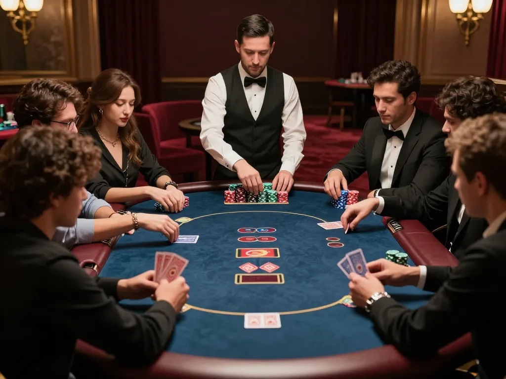 Engage with LGOGOAL at a thrilling poker table, where strategic gameplay unfolds in a luxurious setting.