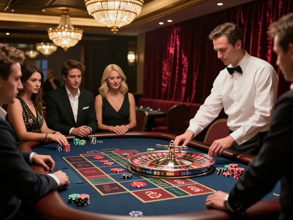 Players engage in a thrilling game of roulette at kp88, with vibrant chips and dealers in action.