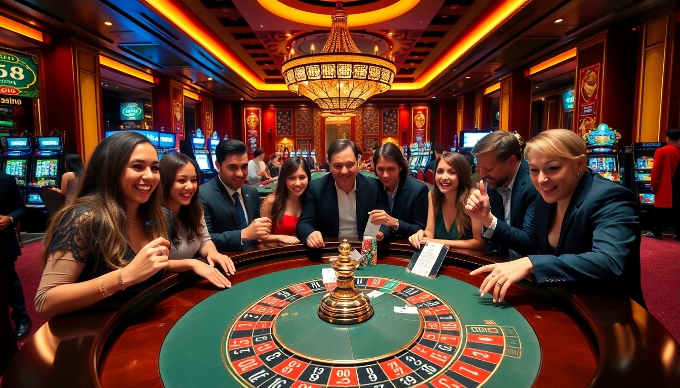 Players engaging in sports betting excitement at da88.london with vibrant casino elements