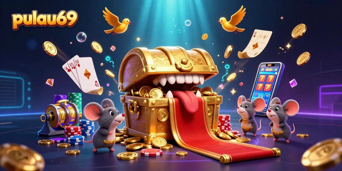 Experience the thrill of pulau69 with a vibrant casino scene featuring animated characters and rich game elements.