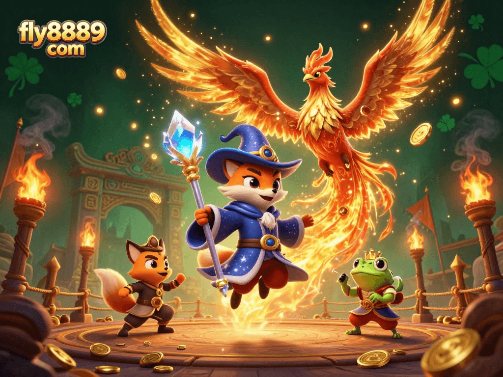 Experience excitement at fly8889 com with a dynamic gambling scene featuring magical elements and rich details.