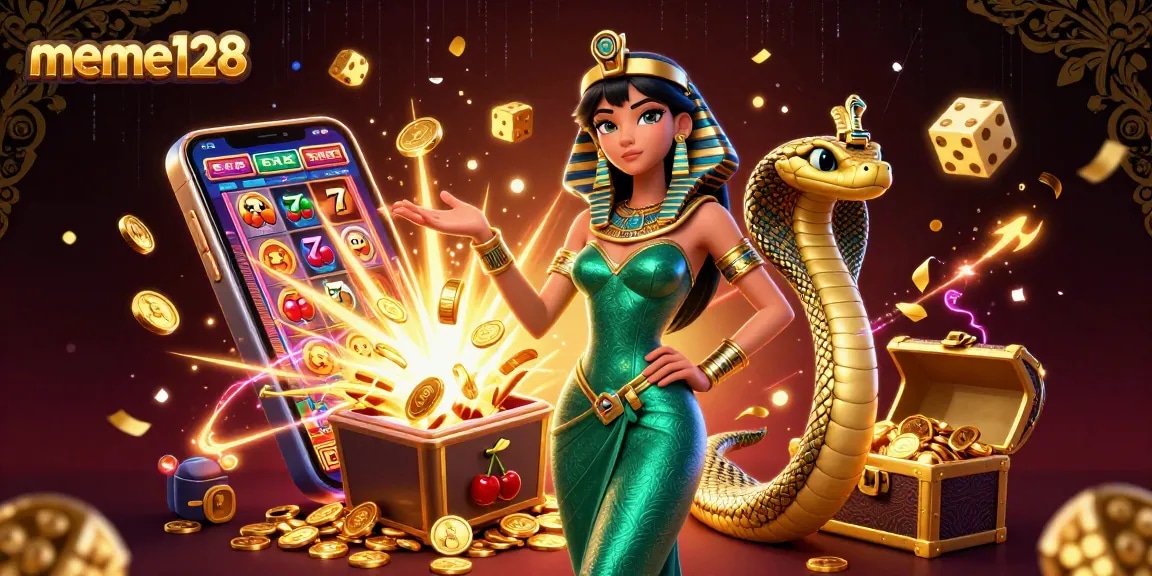 Engage with meme128 for thrilling slot gaming with a glamorous character and jackpot visuals.