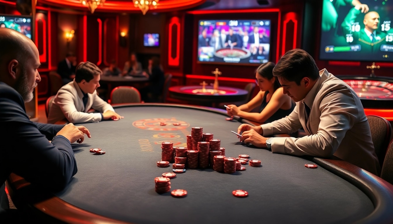 Vào Lưới TV engaging viewers with live sports betting in a vibrant casino atmosphere.