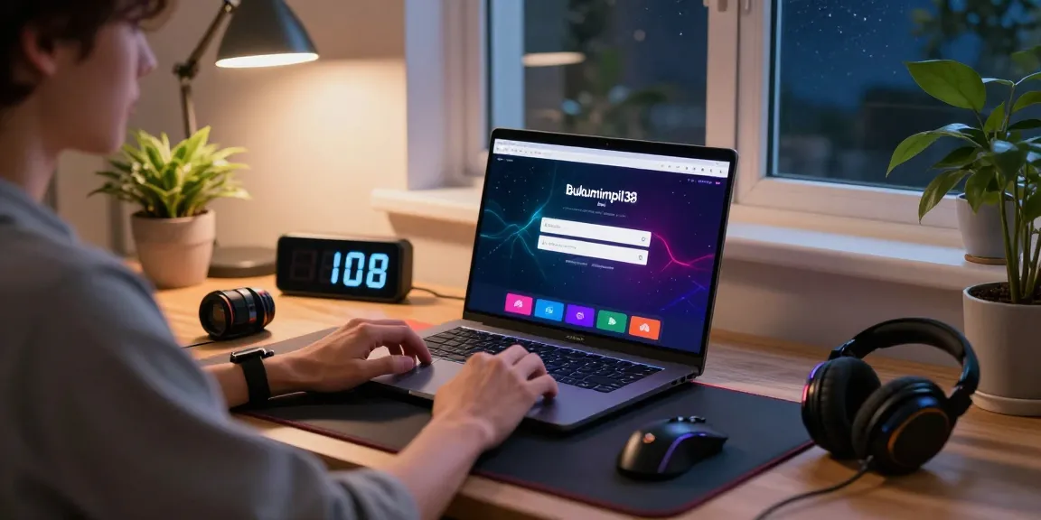 Aktor sedang menggunakan bukumimpi138 login di laptop di ruang kerja yang nyaman.