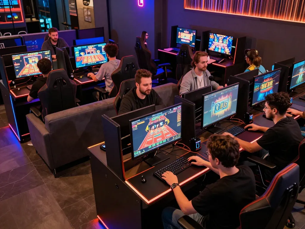 Engaged players enjoying QQALFA online gaming with vibrant screens and modern tech