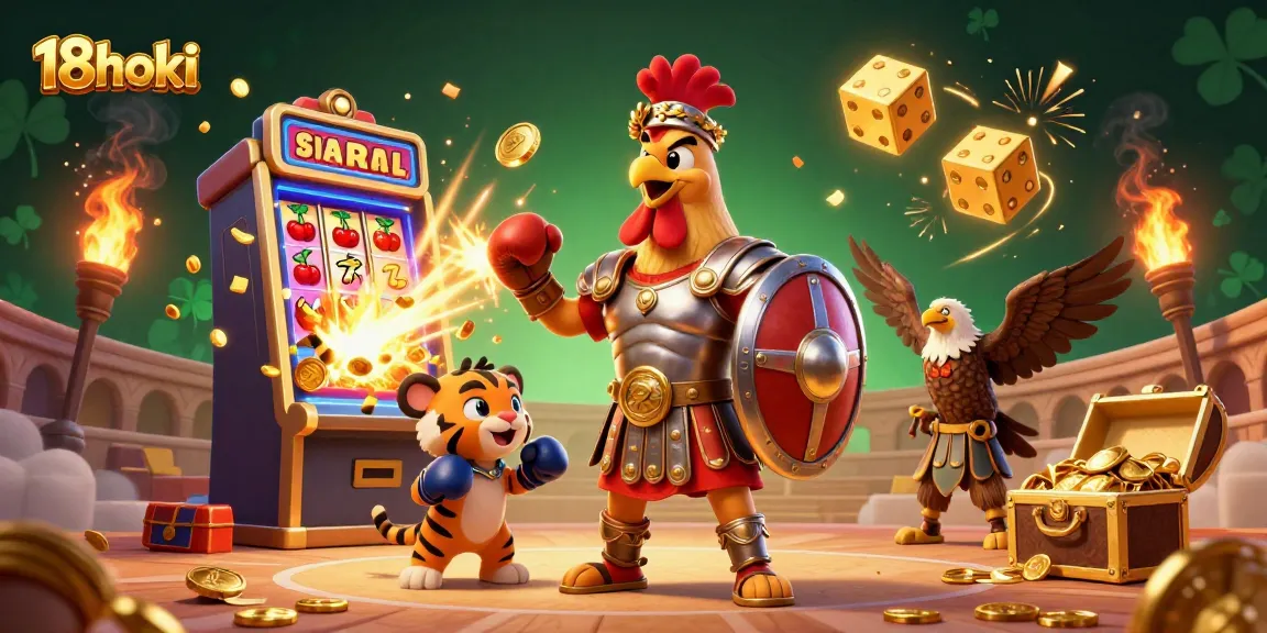Win big at 18hoki with a vibrant 3D scene of casino excitement featuring jackpots and games.