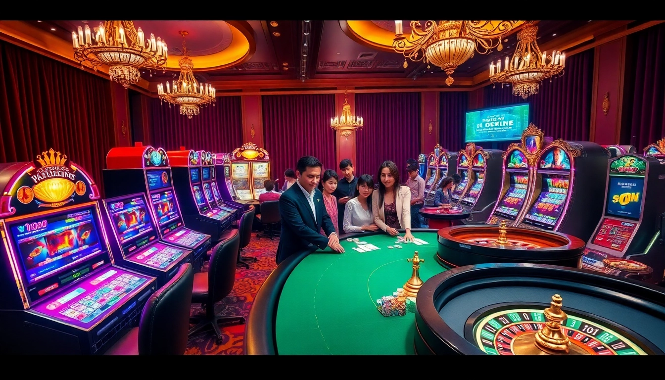 Players enjoying diverse games at thabet777 online casino, showcasing luxury and excitement.