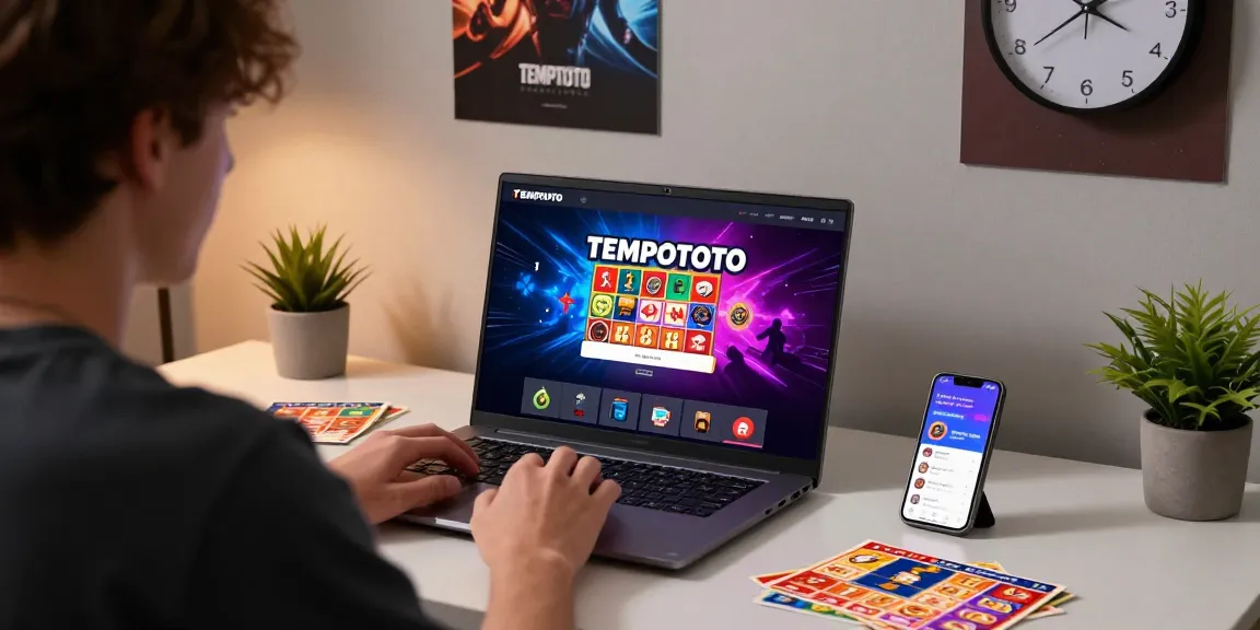 Engaging TEMPOTOTO login scene featuring a young gamer immersed in online lottery experience.