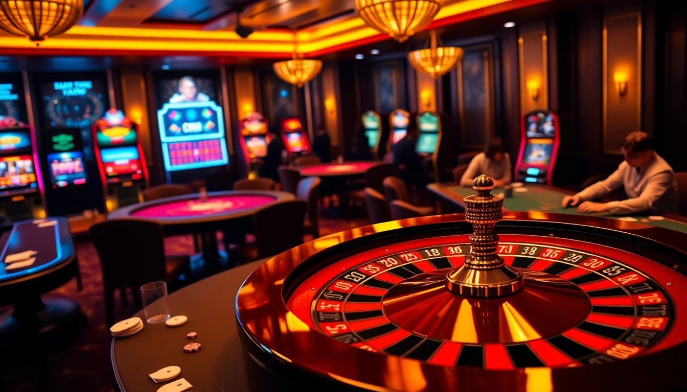 A lively casino scene with the C168 logo on a roulette wheel, showcasing excitement and luxury in gambling.