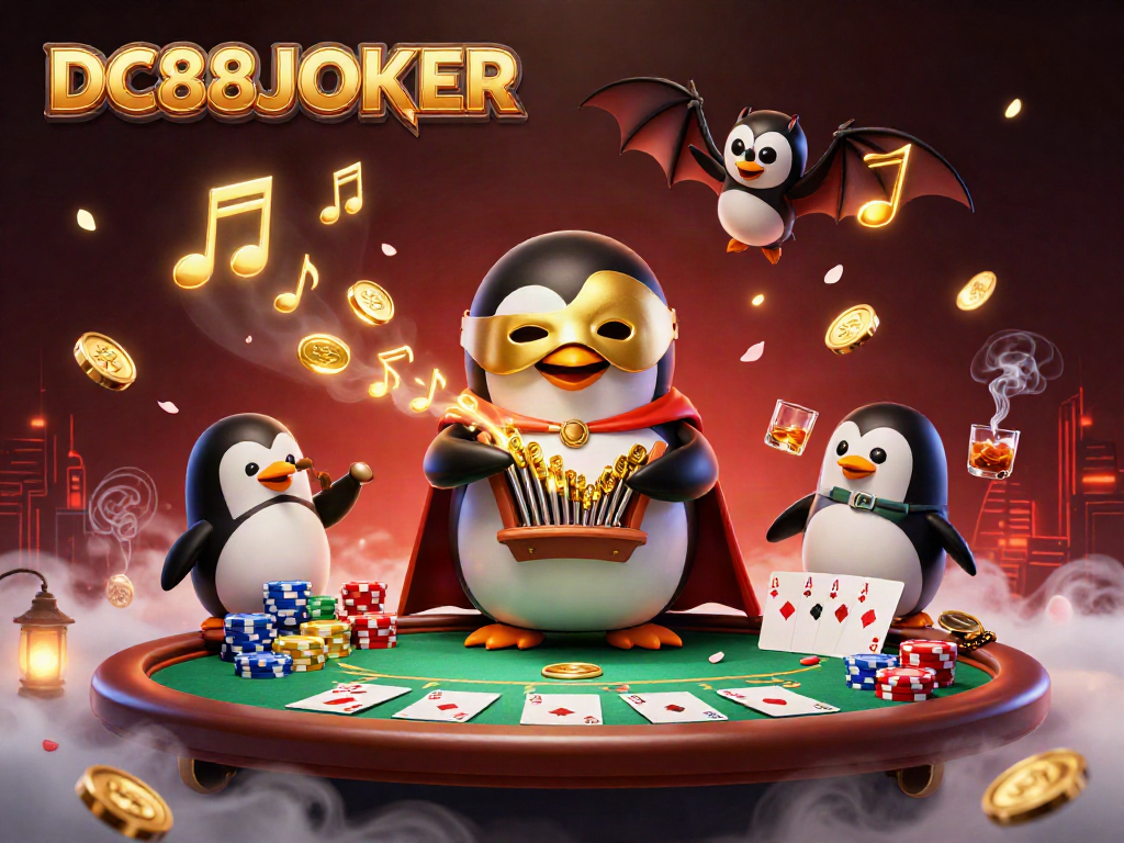 Enjoy exciting gameplay with DC88JOKER as the 3D phantom penguin plays to win at the casino.