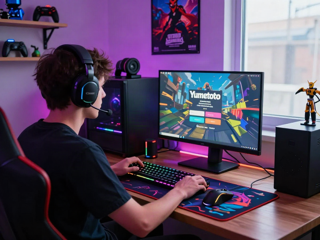 Proses yumetoto login oleh pemain dalam suasana gaming yang dinamis dan berenergi.