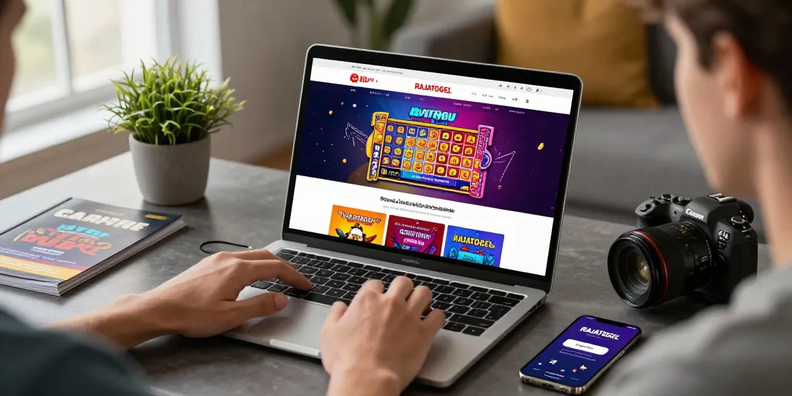 Pengguna menikmati akses RAJATOGEL di laptop dengan desain modern dan aplikasi di smartphone.
