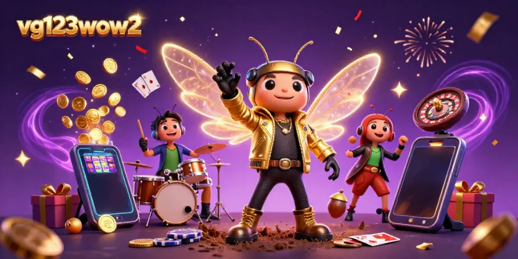 Permainan slot meriah dengan vg123wow2, cicada rock star dan drummer unik meramaikan suasana kasino.