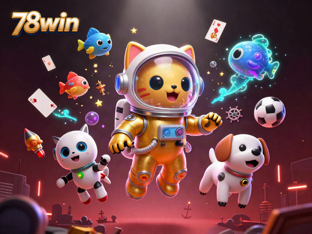 Experience the excitement of 78win with colorful casino elements and immersive characters in a dynamic 3D scene.