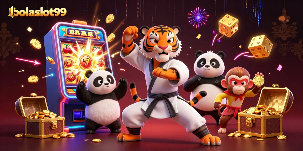 Witness the excitement of bolaslot99 as the kung fu tiger commands a thrilling casino scene filled with jackpots.