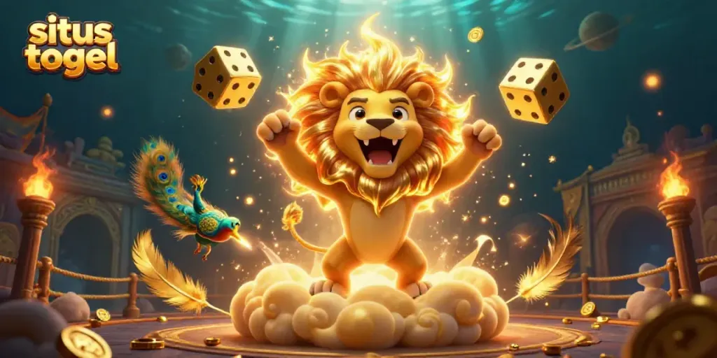 Mainkan situs togel dengan akses mudah dan aman, ditandai dengan dadu emas dan karakter berwarna cerah.