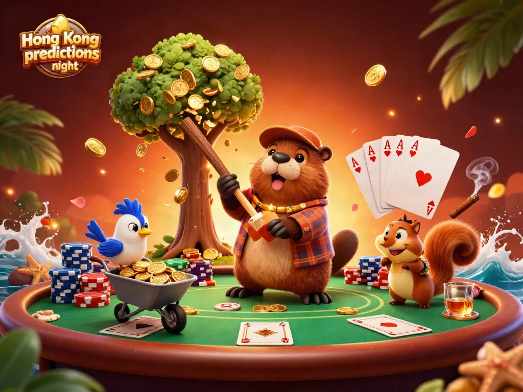 Menghadirkan prediksi Hong Kong malam ini melalui pemotong kayu beaver yang mengumpulkan koin emas di depan meja poker.
