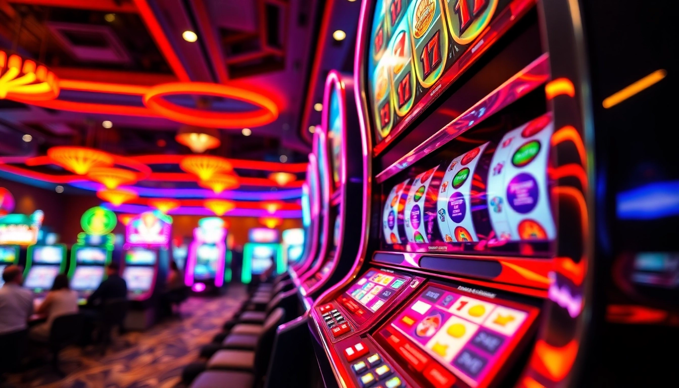 Slot yang mengesankan terlihat di kasino yang ramai, menarik perhatian pemain baru.