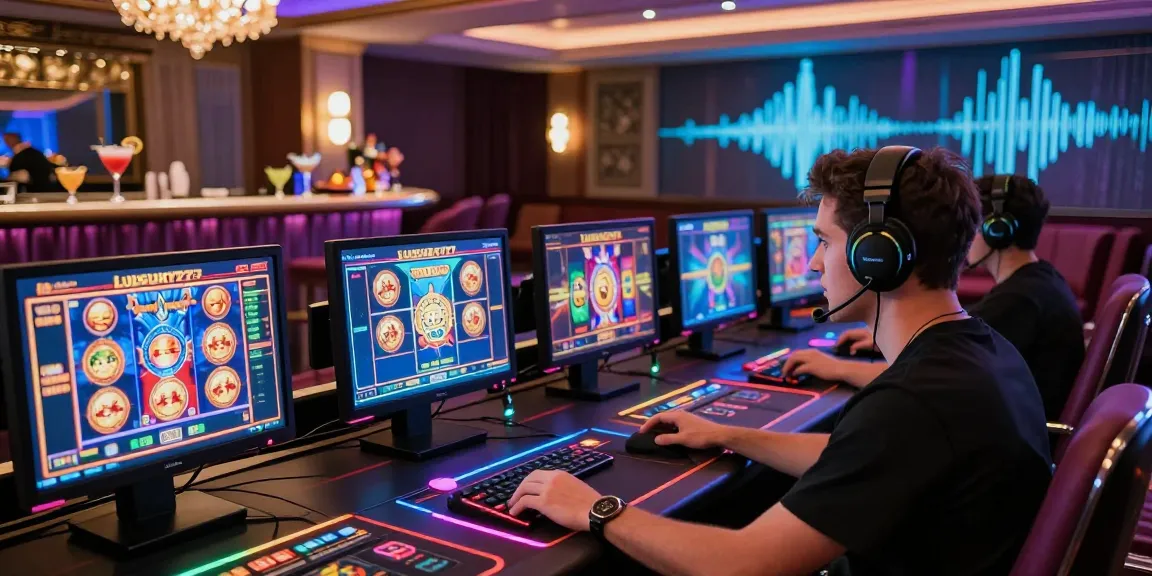 Pengalaman bermain LUXURY777 di kasino online mewah dengan gamer berfokus pada layar dan suasana yang elegan.