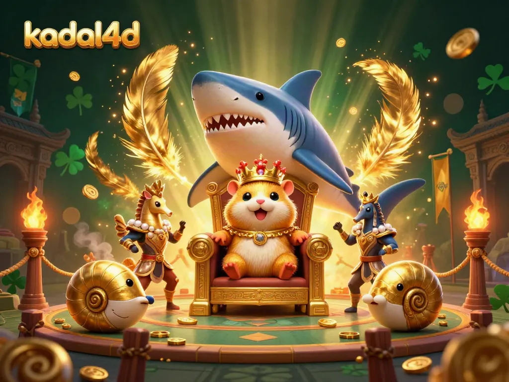 Kadal4d showcases a vibrant 3D illustration featuring a golden hamster king amidst thrilling casino action and dynamic betting elements.