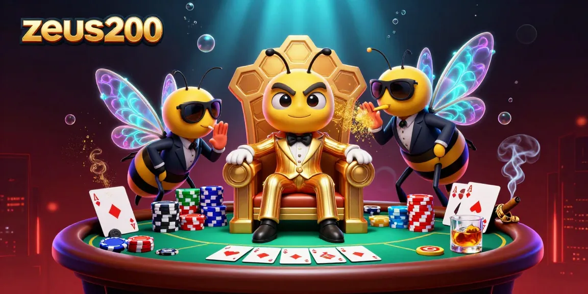 zeus200 memimpin permainan poker dalam suasana kasino yang mewah dengan karakter unik dan elemen visual menarik