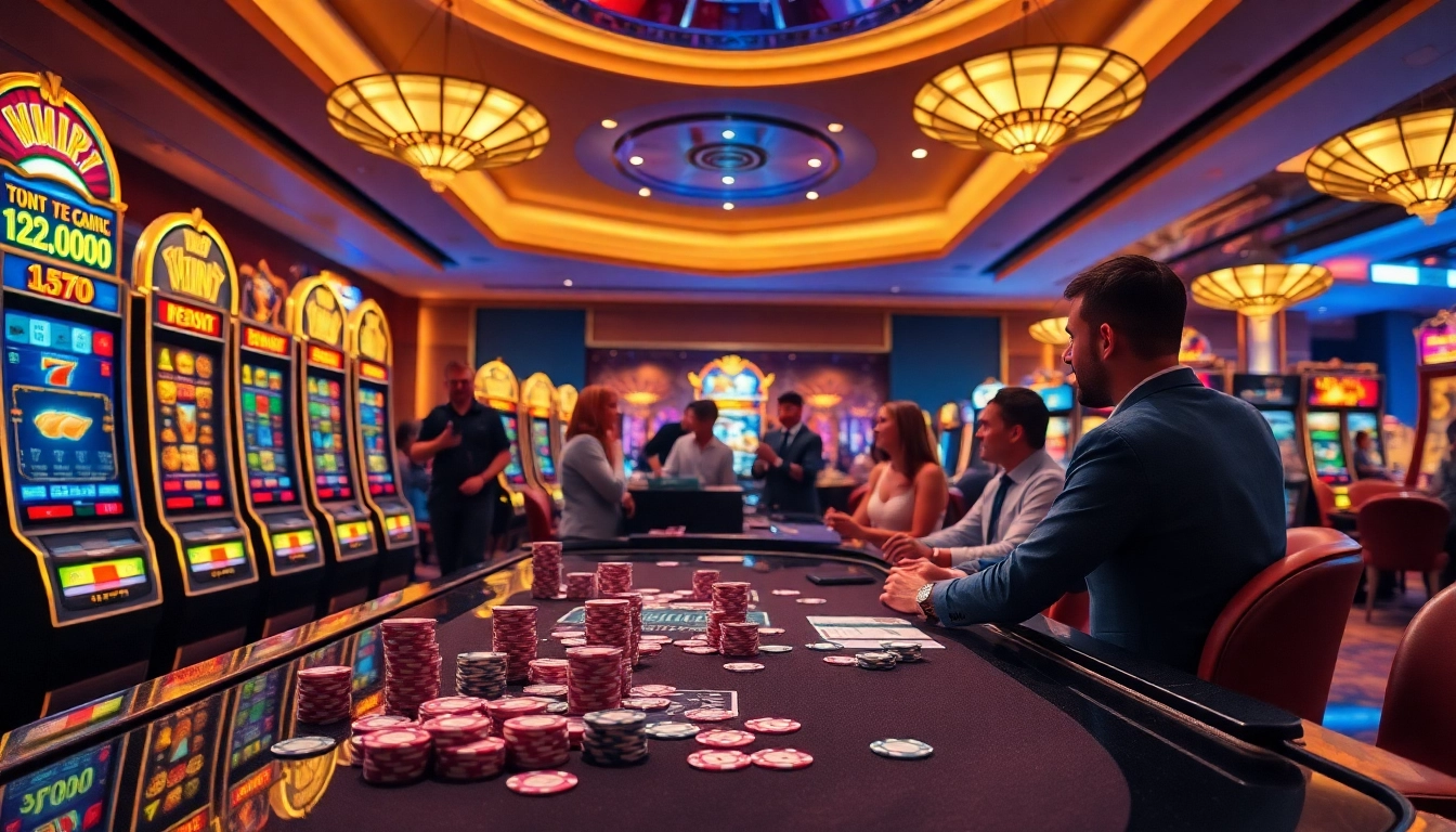 Play thrilling online slots with slot qris 10k featuring vibrant casino machines and chips.