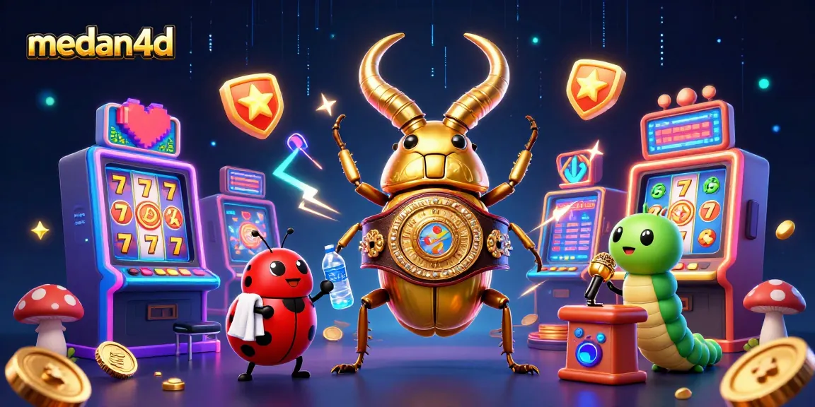 Menghadapi medan4d dengan taruhan menarik dan simbol slot keberuntungan, ilustrasi 3D ceria.