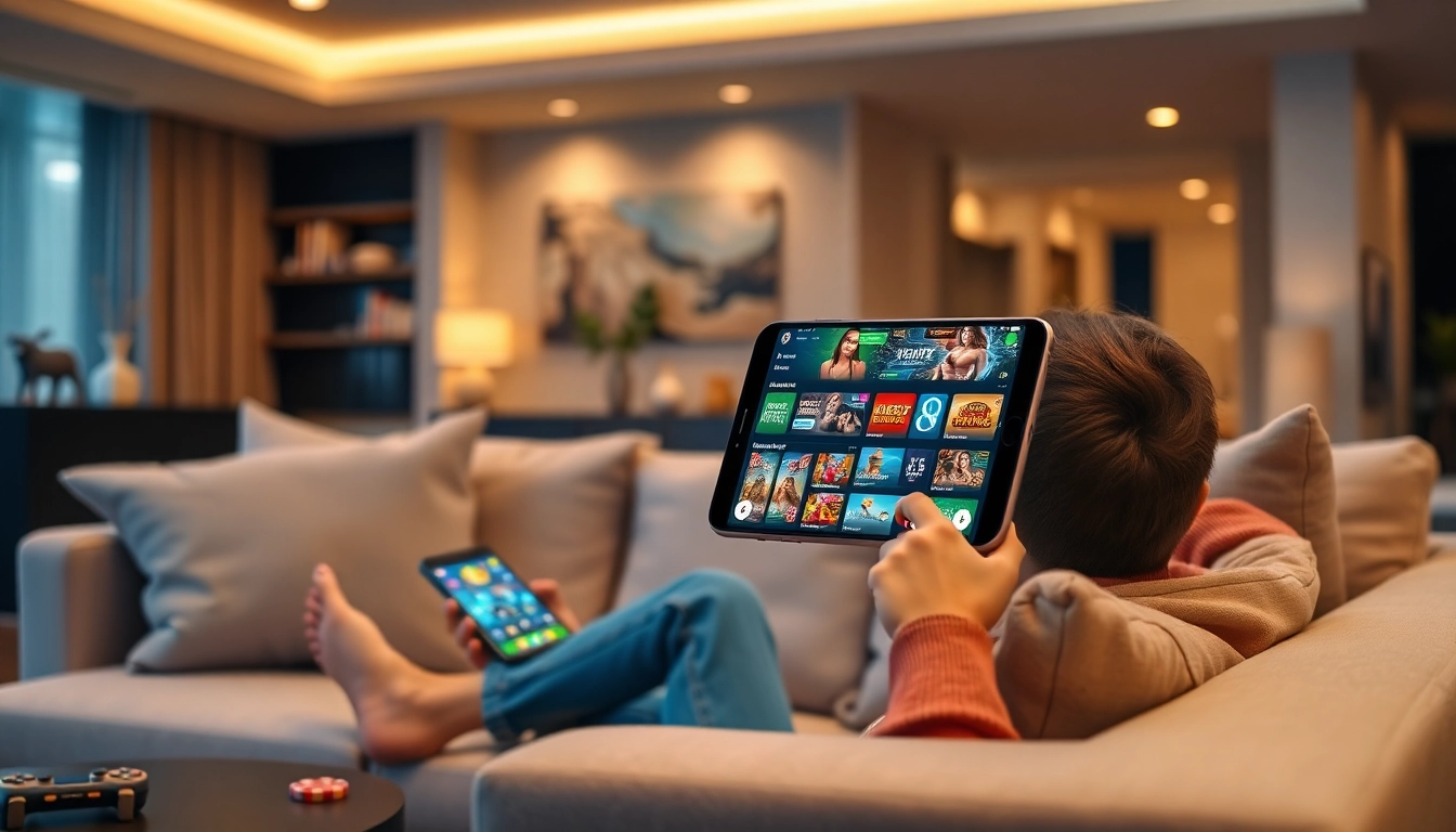 Tải app ee88 illustrated on a smartphone in a cozy living room with vibrant graphics.
