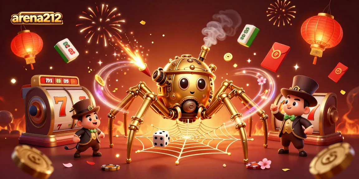 Bermain di arena212 dengan slot beruntung dan dadu dalam ilustrasi yang colorful dan detail.