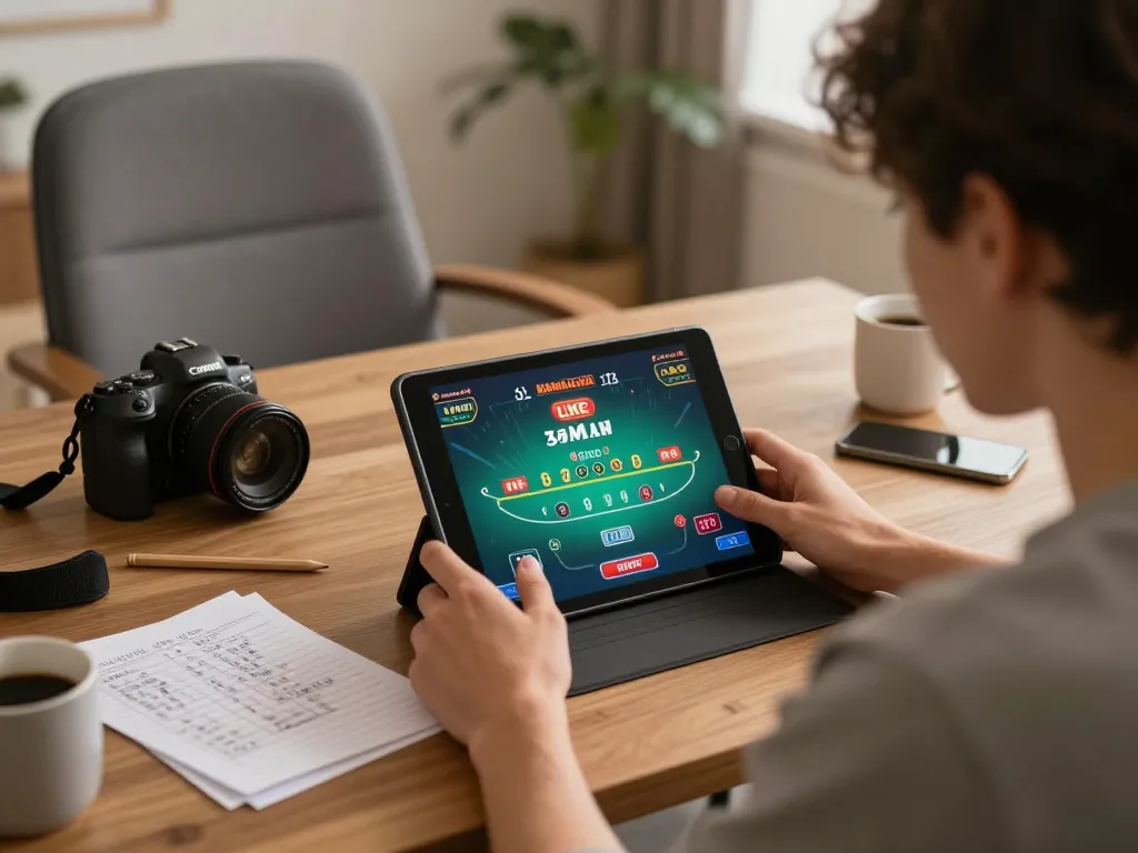 KADAL778 online gaming scene with player focused on live dealer blackjack strategy.