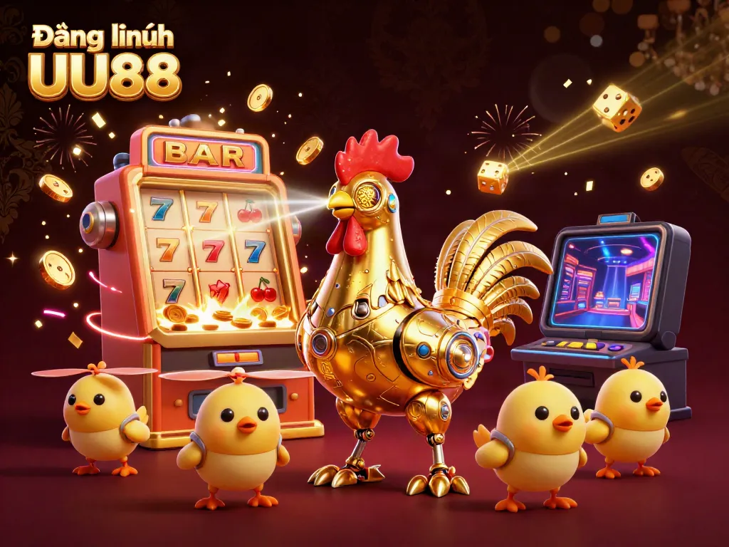 Experience the thrill of Đăng nhập UU88 with vibrant gaming elements captured in a dynamic 3D illustration.