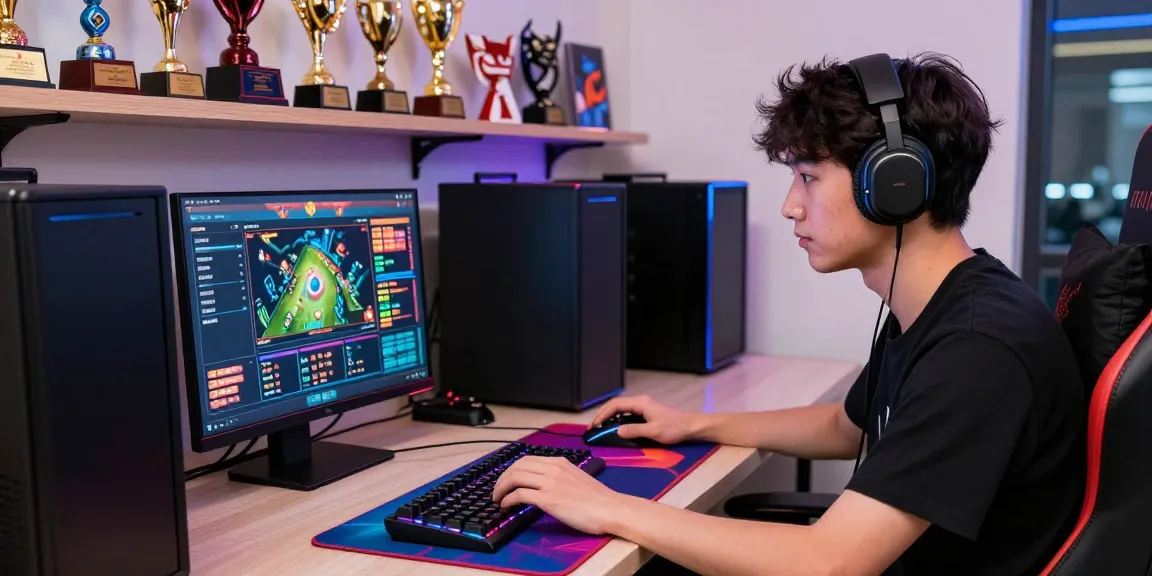 Gamer sedang melakukan bukumimpi138 login di laptop dengan latar belakang koleksi game.