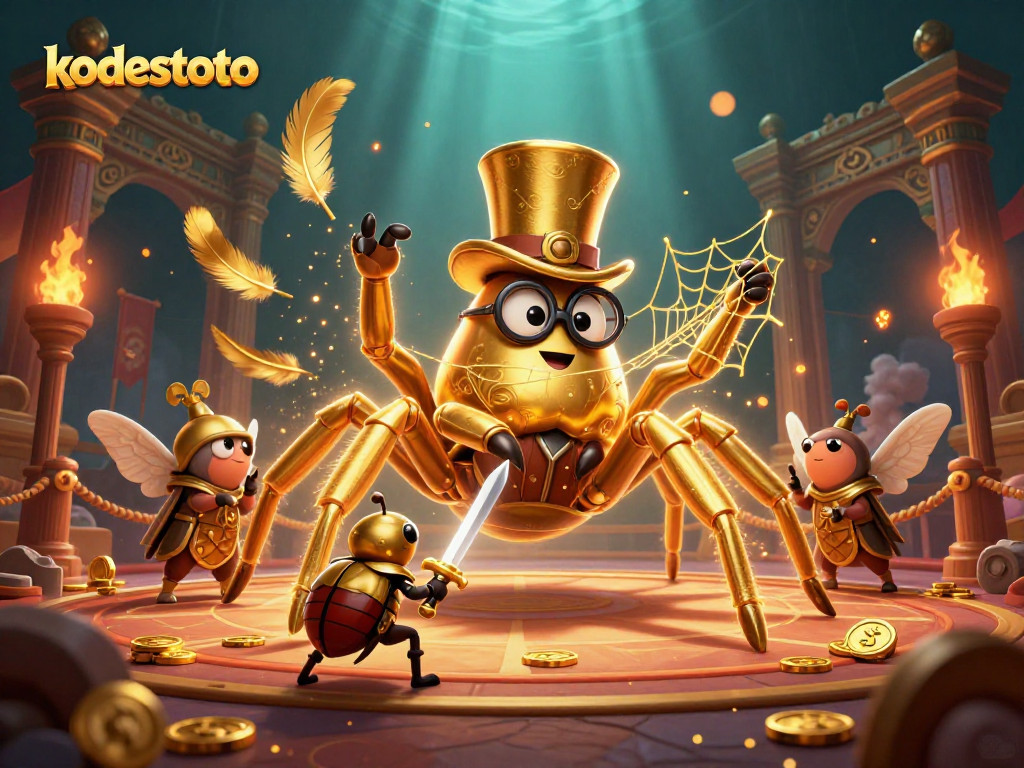 Experience kodestoto in a dynamic casino scene featuring a golden tarantula and brave beetle knight.