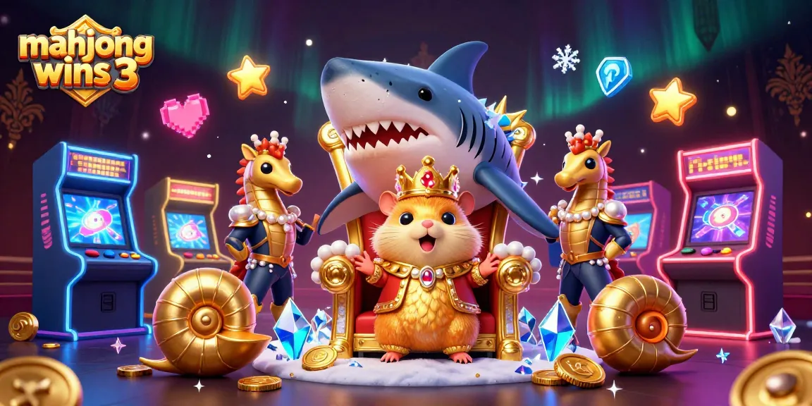 Experience mahjong wins 3 with vibrant casino elements and royal characters in a dynamic illustration.