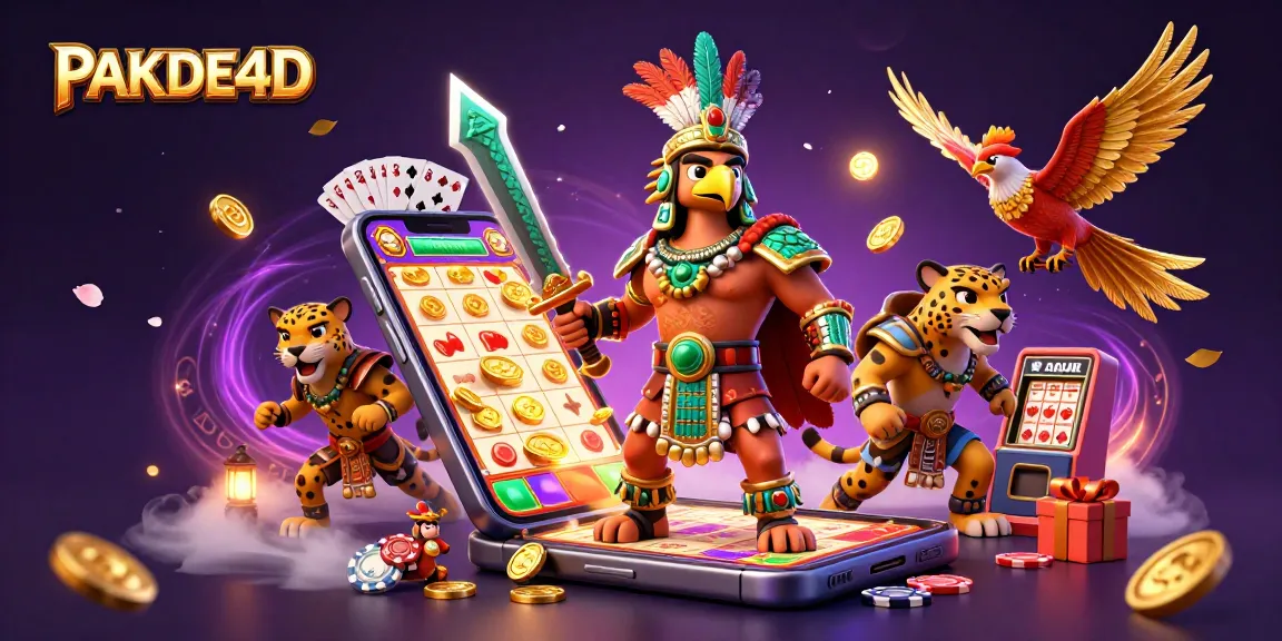 Bet PAKDE4D's vibrant lottery adventure with Aztec warriors and gaming elements!