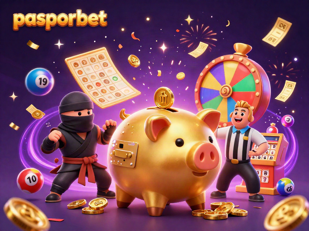 Menangkan jackpot dengan pasporbet di ilustrasi 3D penuh warna dan kemeriahan.