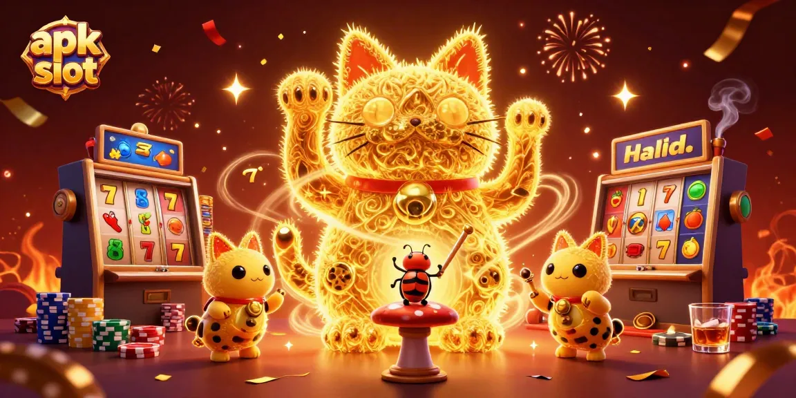 Mengakses apk slot di JKTJKT melalui simbol slot dan keberuntungan mengesankan dalam ilustrasi ceria.