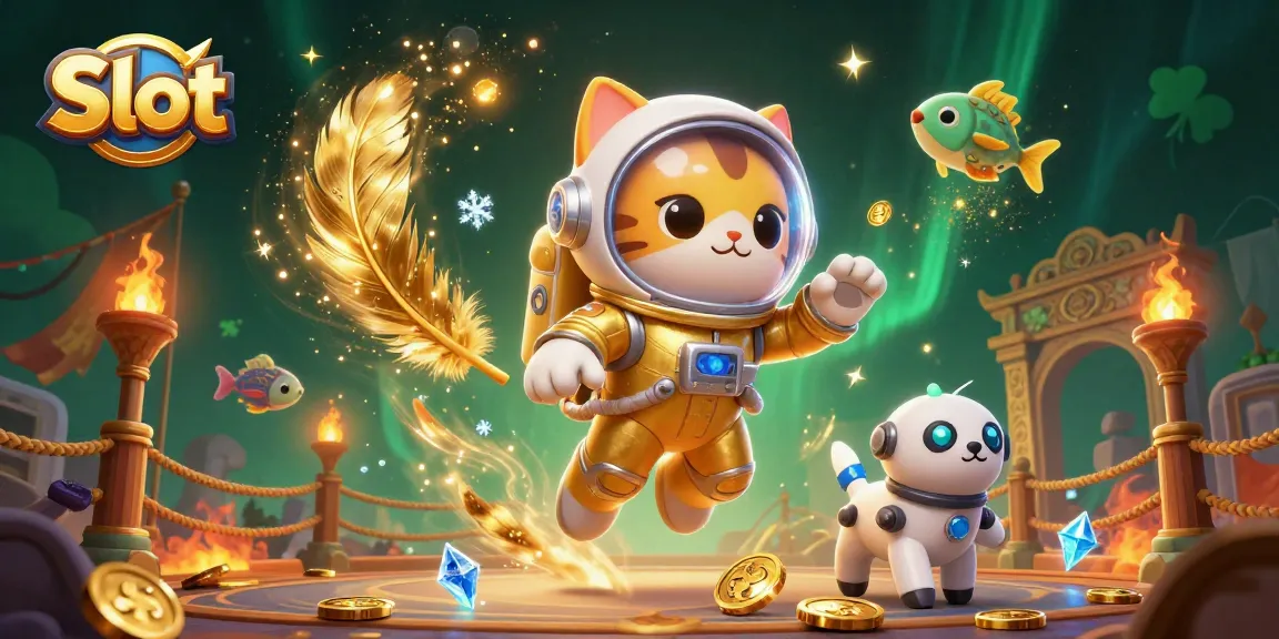 Spin Slot reels with the cat astronaut and robot dog in an exciting alien universe.