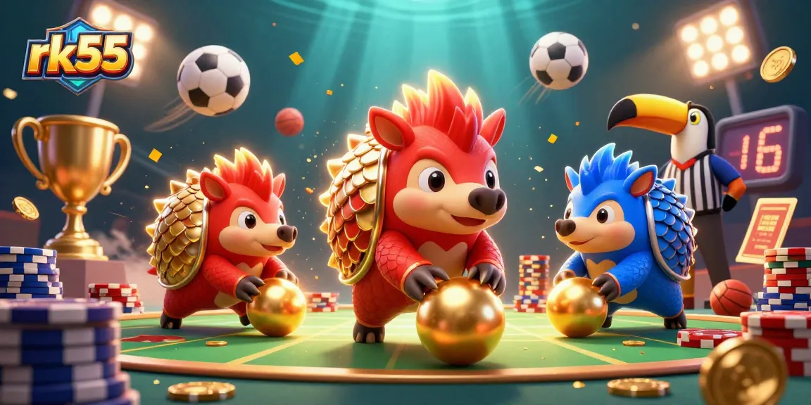 Engage with rk55 as colorful pangolins bowl through poker chips in a dynamic casino scene.