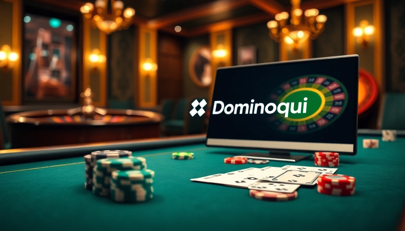 Experience the excitement of winning at Dominoqiu with vibrant poker chips and a roulette wheel in a luxurious setting.