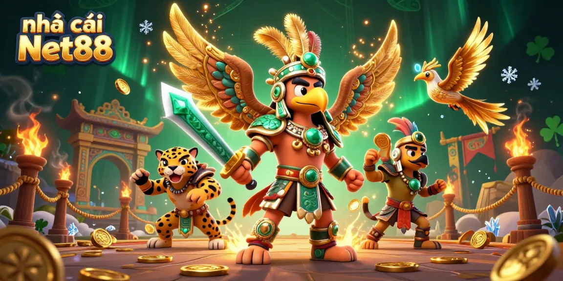 The vibrant scene showcases the nhà cái Net88 logo while captivating players with engaging casino elements and dynamic characters.