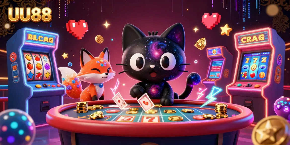 Engage with UU88's captivating cosmic casino scene featuring a gravity-enchanting cat.