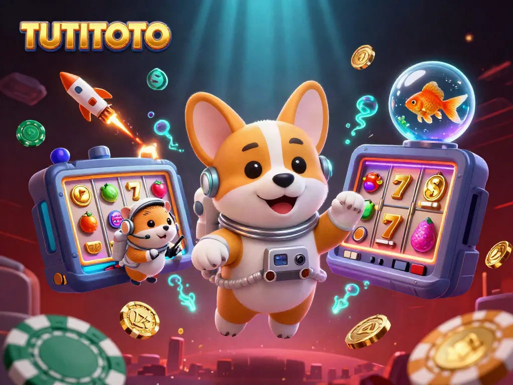 TUTITOTO features a space casino with a floating astronaut corgi, jackpot elements, and dazzling visuals.