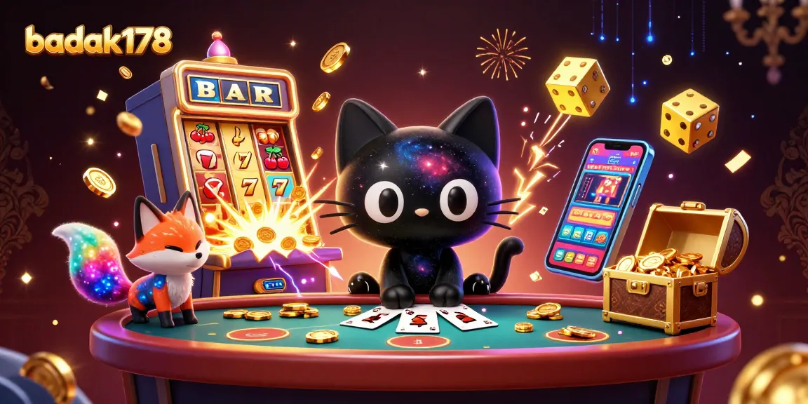 Engage in thrilling gameplay at badak178 with a vibrant cosmic casino scene showcasing interactive games.