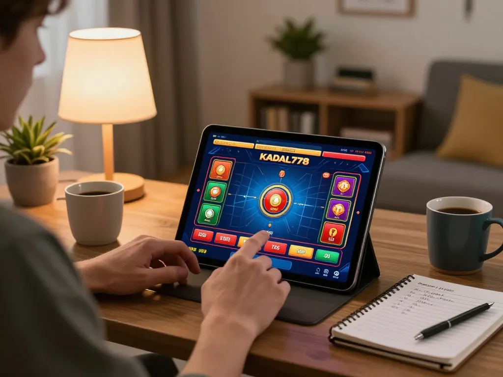 KADAL778 player enjoying interactive gameplay on a tablet in a cozy home setup