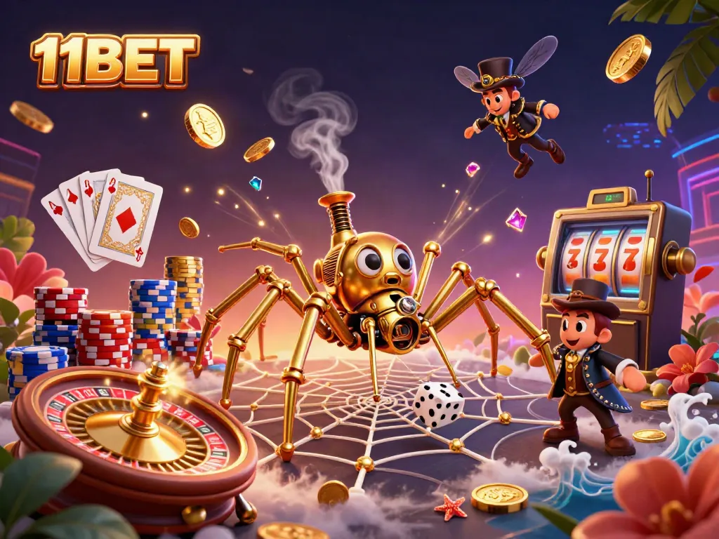 Experience thrilling gaming with 11BET in an intricate scene of luck and casino excitement.